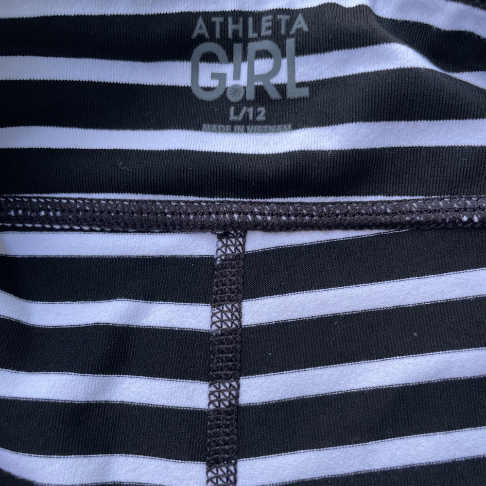 Athleta Girl Leggings Youth Large 12 Black White Striped Yoga Stretch Activewear - Picture 4 of 7